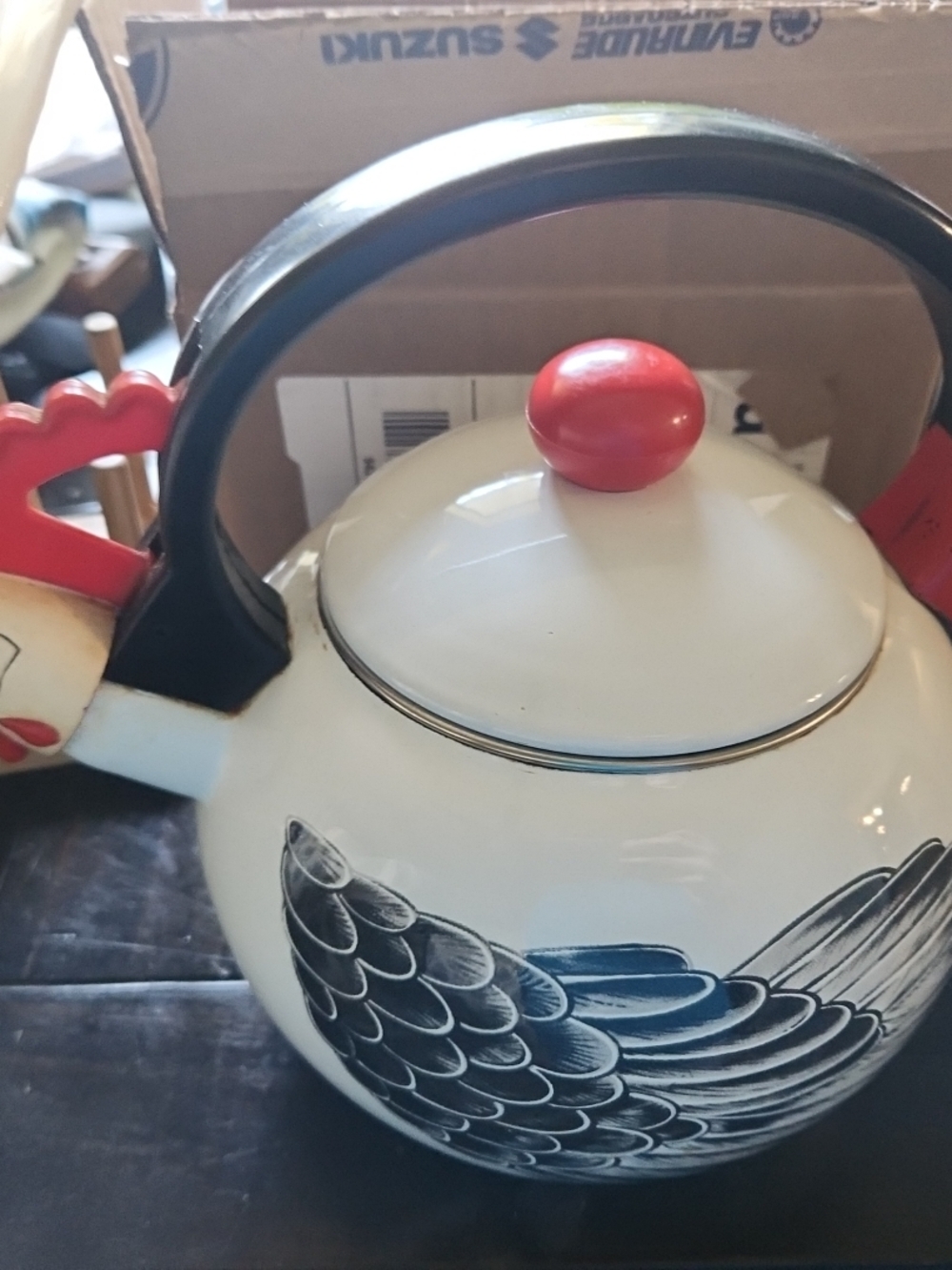 1986 M Kamenstein Chicken Rooster Stove Top Whistling Tea Kettle Farmhouse